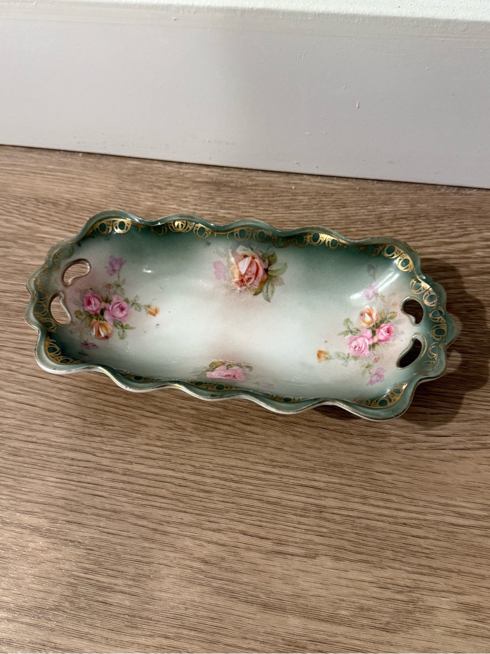 Vintage Floral Porcelain Soap Dish - Green and Pink